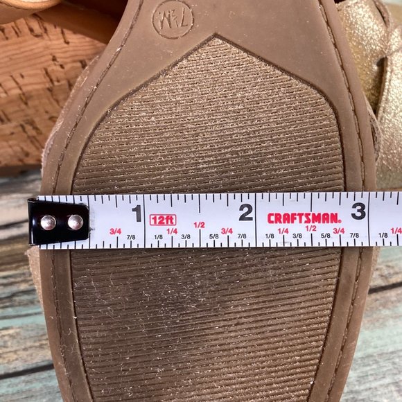 Crown Vintage Chalina Platform Sandal Womens Size 7.5M Gold Leather Wedge Heels - Picture 9 of 12